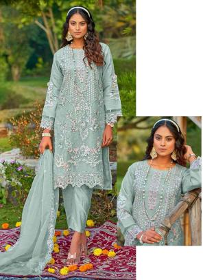 Morpeach Emboidery Work Traditional Wear Organza Pakistani Suit